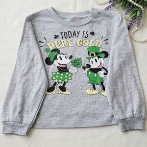 Disney Grey Long Sleeve Tee with Green & Yellow St. Patrick’s Mickey Print